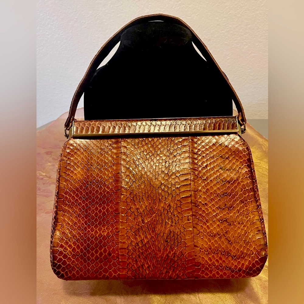 Vintage 1950's 60's Reptile Skin Purse Cognac Brown ~ Unbranded